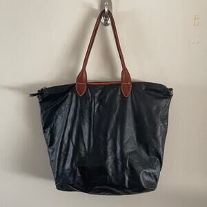 Clare Vivier Leather Tote Bag Navy Blue 18"x13" Straps Need Restitching Flawed